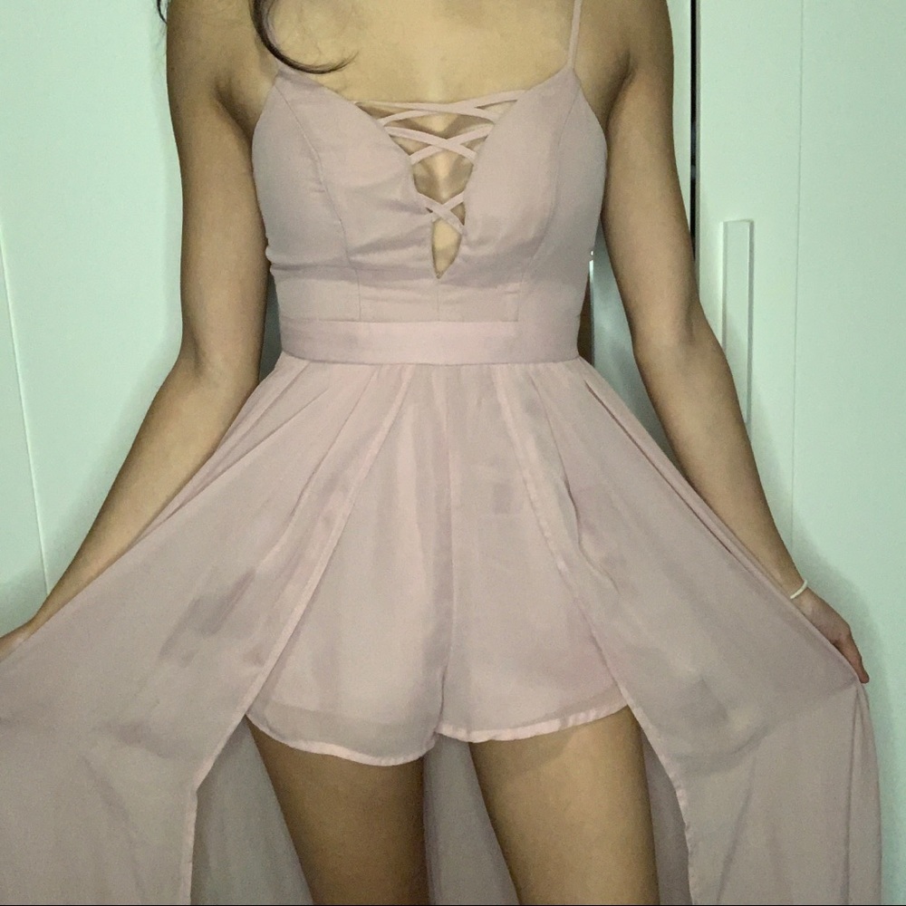 Pink Romper Chiffon High-Low Dress from Revamped